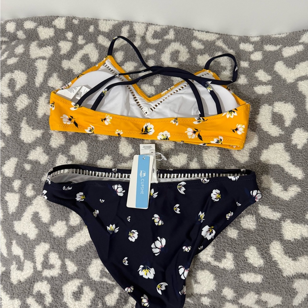 CupShe Floral Yellow and Navy Bikini Set - Picture 2 of 2